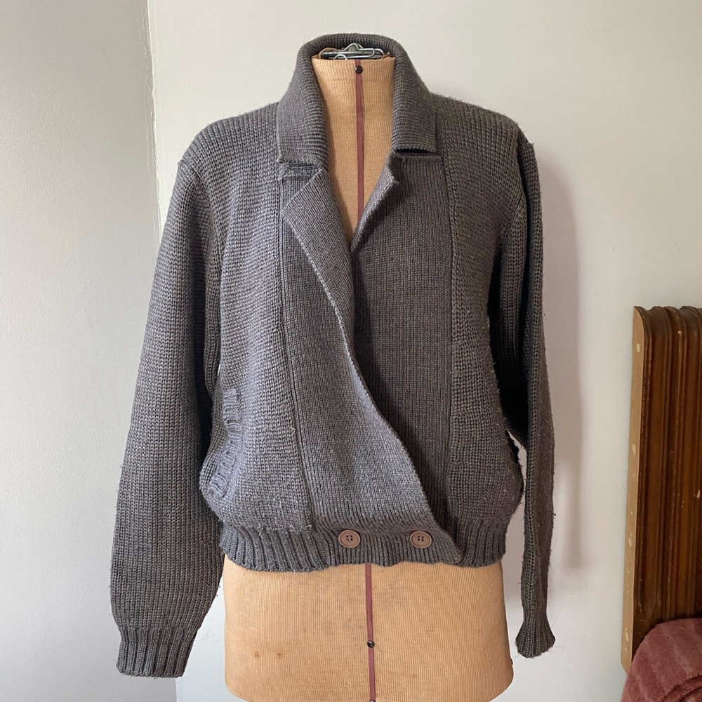 Vintage Country Suburbans Wool Knit Bomber Cardigan M/L | Taupe Button Front